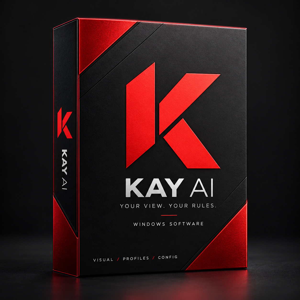 Packaging virtuel Kay AI noir et rouge : logiciel Windows, Visual, Profiles et Config