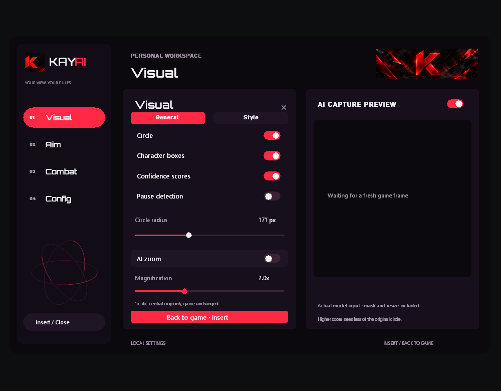 Capture du menu Visual de Kay AI du 13 octobre 2026